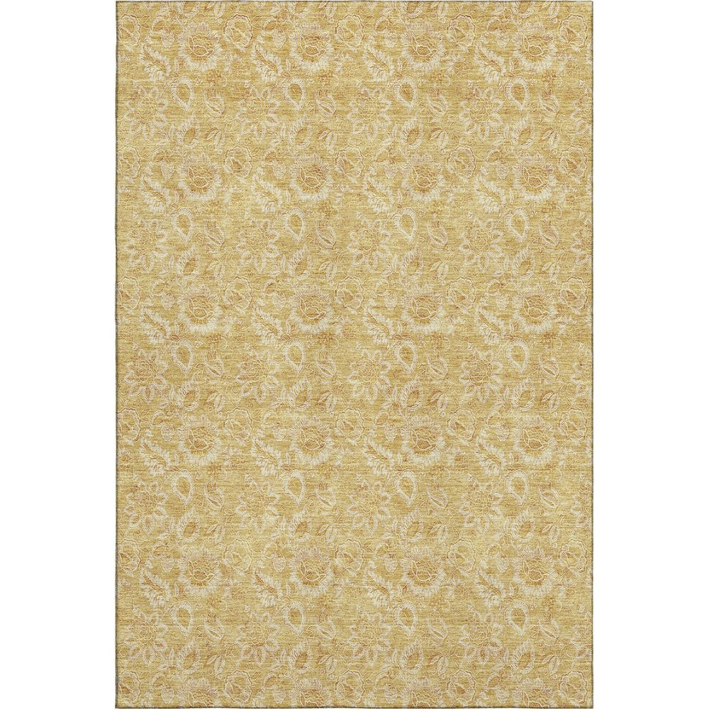 HomeRoots 8' X 10' Elegant Gold and Wheat Floral Area Rug – Washable, UV Protected, Durable, and Stylish! 655058