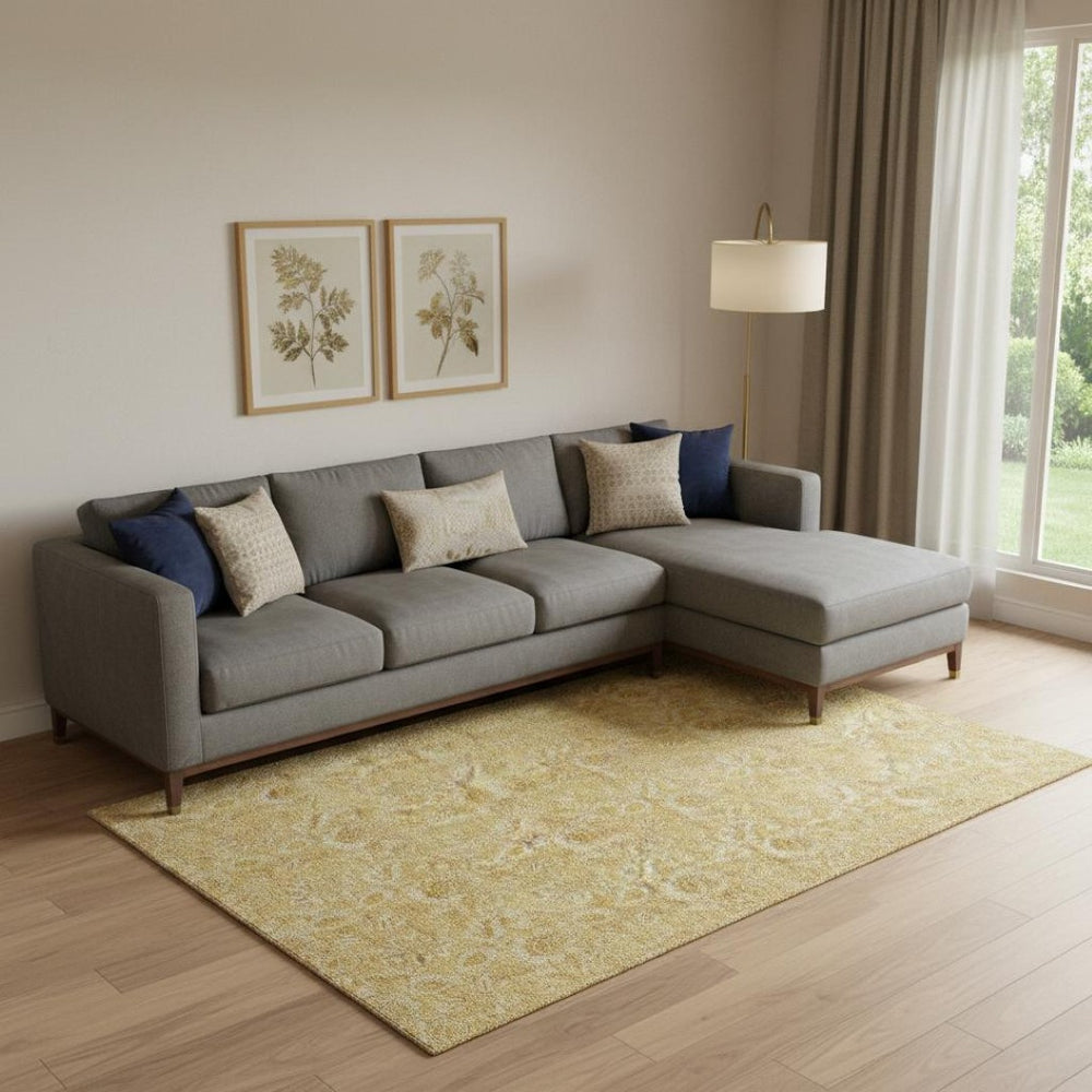 HomeRoots 8' X 10' Elegant Gold and Wheat Floral Area Rug – Washable, UV Protected, Durable, and Stylish! 655058