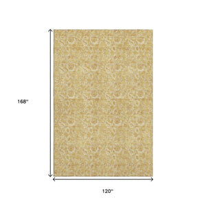 HomeRoots 10' Gold & Wheat Floral Area Rug – Washable, UV-Protected & Stain-Resistant for Busy Homes! 655060
