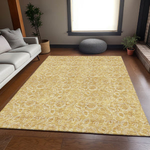 HomeRoots 10' Gold & Wheat Floral Area Rug – Washable, UV-Protected & Stain-Resistant for Busy Homes! 655060