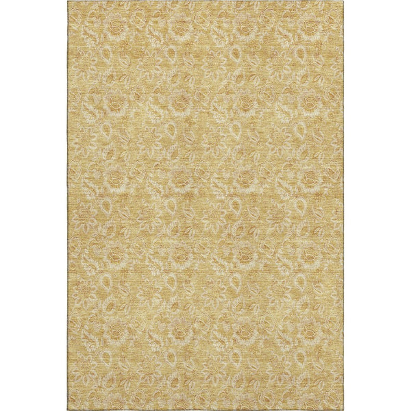 HomeRoots 10' Gold & Wheat Floral Area Rug – Washable, UV-Protected & Stain-Resistant for Busy Homes! 655060