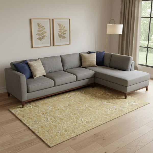 HomeRoots 10' Gold & Wheat Floral Area Rug – Washable, UV-Protected & Stain-Resistant for Busy Homes! 655060