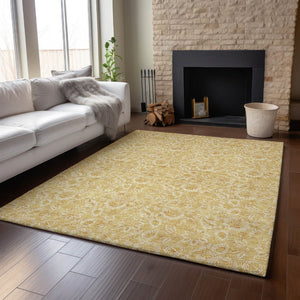 HomeRoots 10' Gold & Wheat Floral Area Rug – Washable, UV-Protected & Stain-Resistant for Busy Homes! 655060