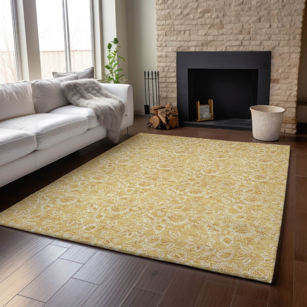 HomeRoots 10' Gold & Wheat Floral Area Rug – Washable, UV-Protected & Stain-Resistant for Busy Homes! 655060