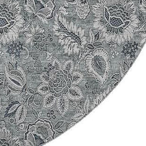HomeRoots 8' Gray And Silver Floral Washable Round Rug - Durable, UV-Protected, Perfect for Busy Homes! 655063