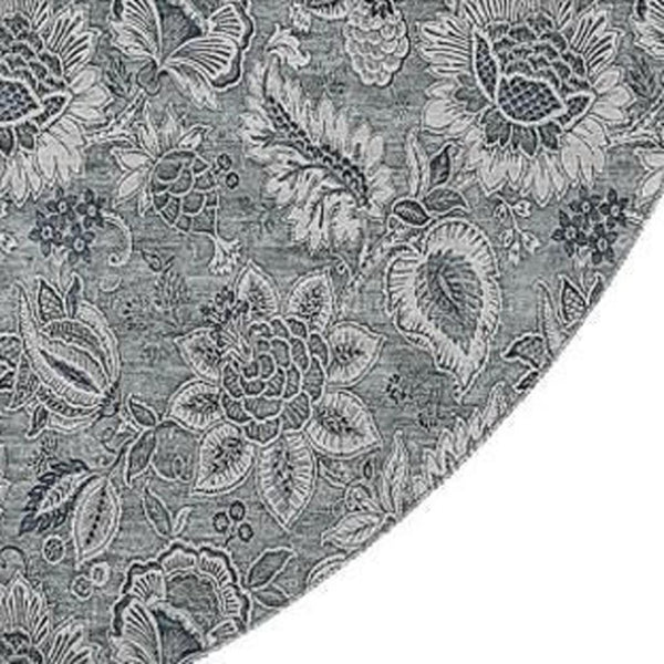 HomeRoots 8' Gray And Silver Floral Washable Round Rug - Durable, UV-Protected, Perfect for Busy Homes! 655063
