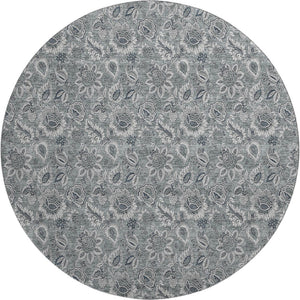 HomeRoots 8' Gray And Silver Floral Washable Round Rug - Durable, UV-Protected, Perfect for Busy Homes! 655063