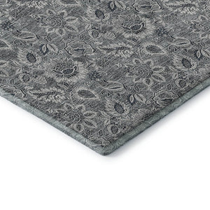 HomeRoots 8' Gray And Silver Floral Washable Round Rug - Durable, UV-Protected, Perfect for Busy Homes! 655063