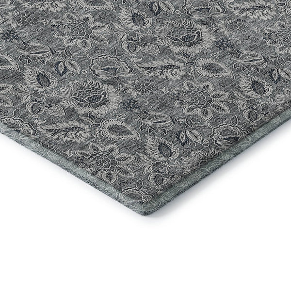 HomeRoots 8' Gray And Silver Floral Washable Round Rug - Durable, UV-Protected, Perfect for Busy Homes! 655063