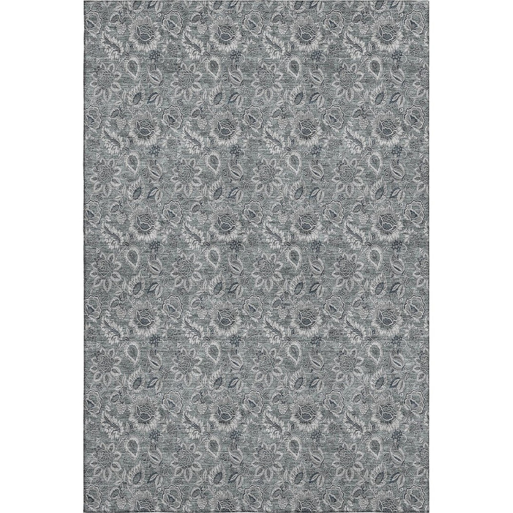 HomeRoots 8' X 10' Gray & Silver Floral Area Rug – Washable, UV-Protected, Durable & Family-Friendly Design 655064