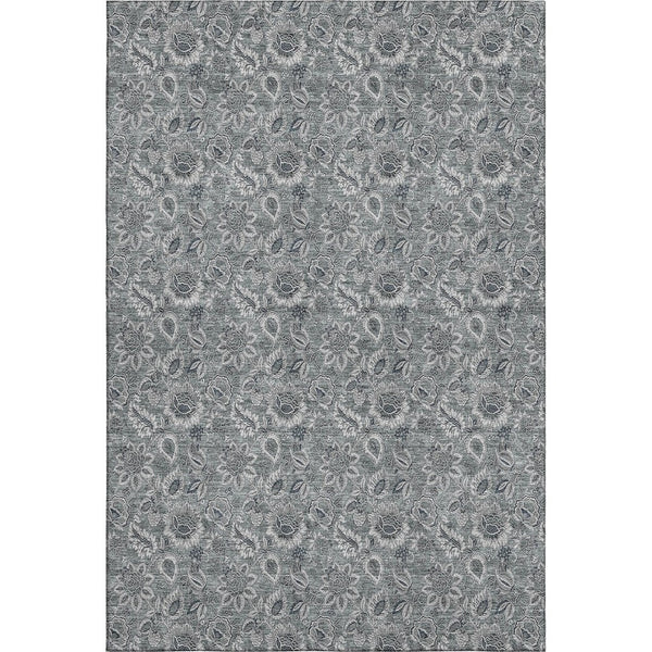 HomeRoots 8' X 10' Gray & Silver Floral Area Rug – Washable, UV-Protected, Durable & Family-Friendly Design 655064