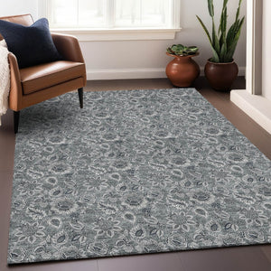 HomeRoots 8' X 10' Gray & Silver Floral Area Rug – Washable, UV-Protected, Durable & Family-Friendly Design 655064