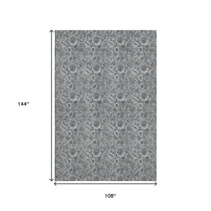 HomeRoots 9' X 12' Gray & Silver Floral Area Rug - Washable, UV-Protected, Ideal for High-Traffic Homes 655065