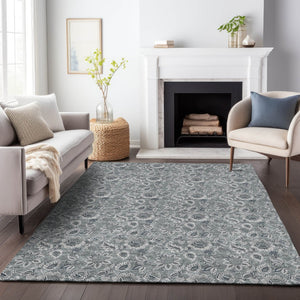 HomeRoots 10' X 14' Gray Floral Area Rug - Stylish, Washable, Stain-Resistant, UV Protected for High-Traffic Areas 655066