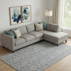 HomeRoots 10' X 14' Gray Floral Area Rug - Stylish, Washable, Stain-Resistant, UV Protected for High-Traffic Areas 655066