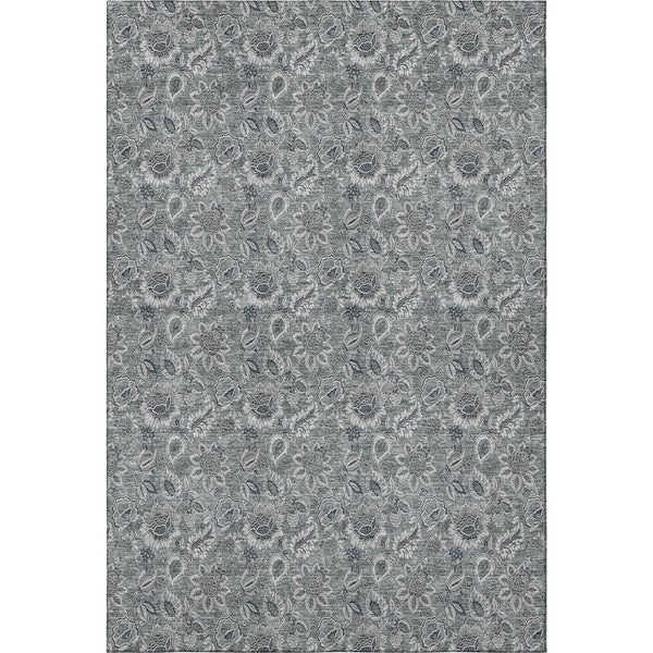 HomeRoots 10' X 14' Gray Floral Area Rug - Stylish, Washable, Stain-Resistant, UV Protected for High-Traffic Areas 655066