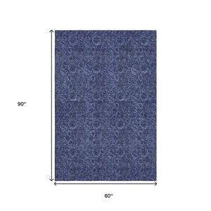 HomeRoots 5' X 8' Navy Blue & Charcoal Floral Washable Area Rug - UV Protected, Durable & Family-Friendly Design 655068