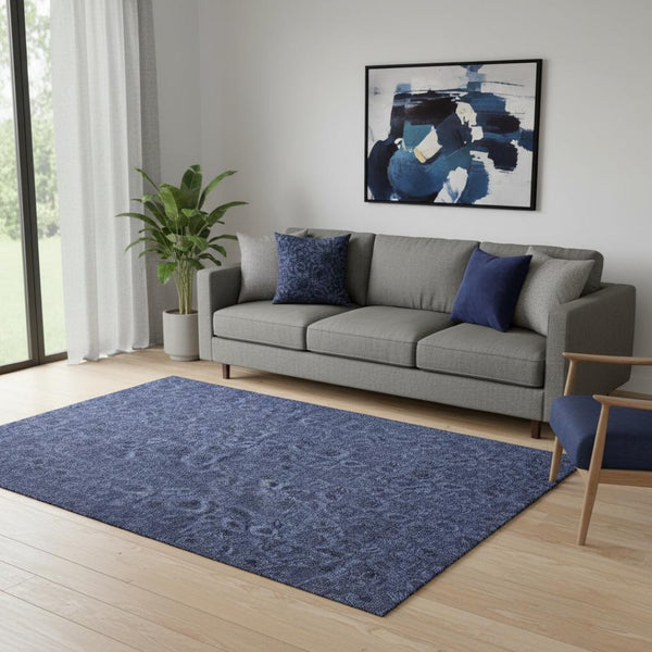 HomeRoots 5' X 8' Navy Blue & Charcoal Floral Washable Area Rug - UV Protected, Durable & Family-Friendly Design 655068