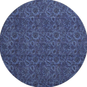 HomeRoots 8' Navy Blue & Charcoal Floral Washable Round Rug – UV Protected, Stain Resistant, Stylish & Durable 655069