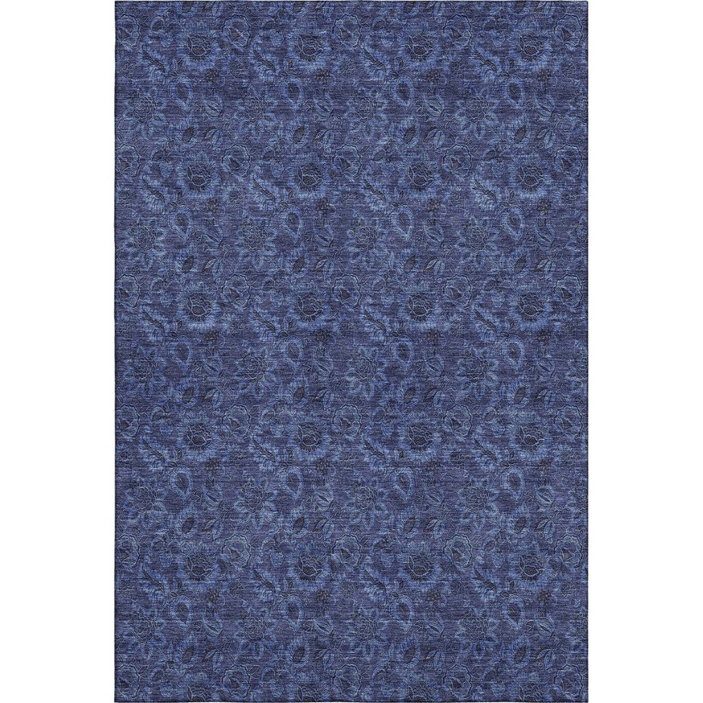 HomeRoots 8' X 10' Navy Blue & Charcoal Floral Area Rug – Durable, Washable, UV-Protected for Modern Living Spaces 655070