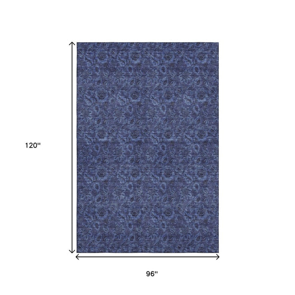 HomeRoots 8' X 10' Navy Blue & Charcoal Floral Area Rug – Durable, Washable, UV-Protected for Modern Living Spaces 655070