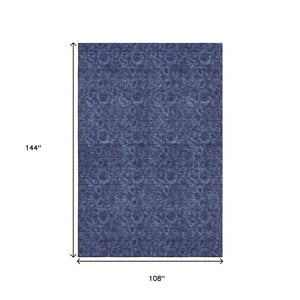HomeRoots 9' X 12' Navy Blue and Charcoal Floral Area Rug - Washable, UV-Protected, Stain Resistant Design! 655071