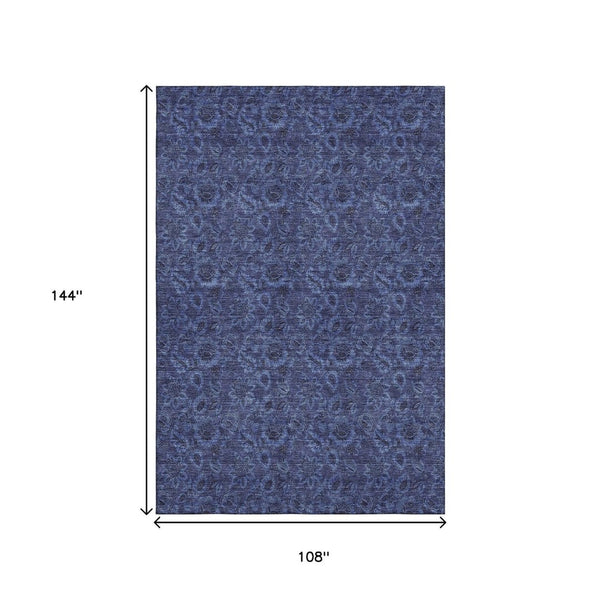 HomeRoots 9' X 12' Navy Blue and Charcoal Floral Area Rug - Washable, UV-Protected, Stain Resistant Design! 655071