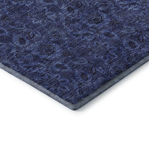 HomeRoots 9' X 12' Navy Blue and Charcoal Floral Area Rug - Washable, UV-Protected, Stain Resistant Design! 655071