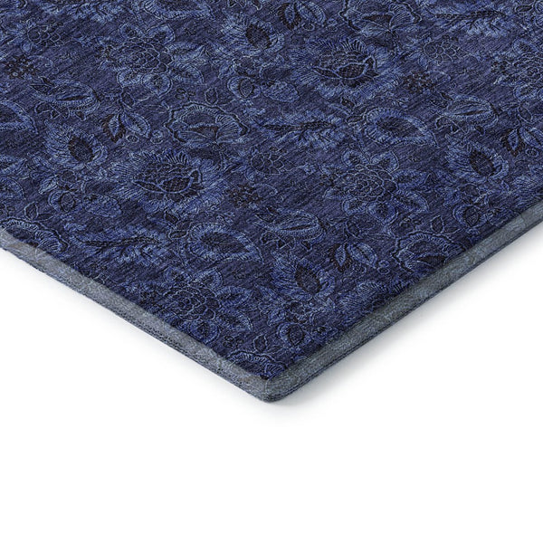 HomeRoots 9' X 12' Navy Blue and Charcoal Floral Area Rug - Washable, UV-Protected, Stain Resistant Design! 655071