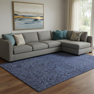 HomeRoots 9' X 12' Navy Blue and Charcoal Floral Area Rug - Washable, UV-Protected, Stain Resistant Design! 655071