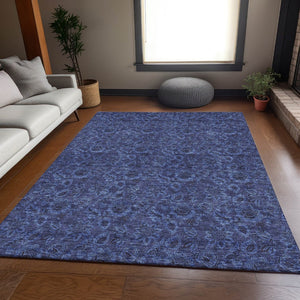 HomeRoots 10' X 14' Navy Blue & Charcoal Floral Area Rug - Washable, UV-Protected, Durable for High-Traffic Homes 655072