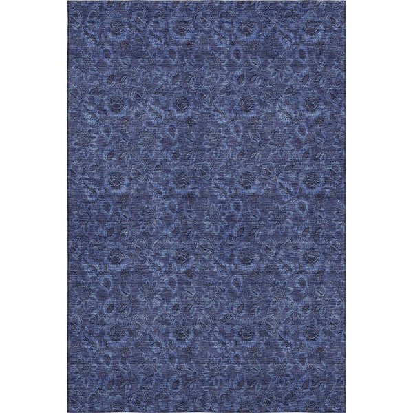 HomeRoots 10' X 14' Navy Blue & Charcoal Floral Area Rug - Washable, UV-Protected, Durable for High-Traffic Homes 655072