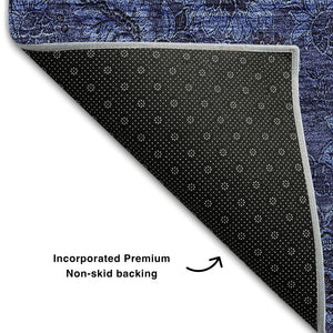 HomeRoots 10' X 14' Navy Blue & Charcoal Floral Area Rug - Washable, UV-Protected, Durable for High-Traffic Homes 655072