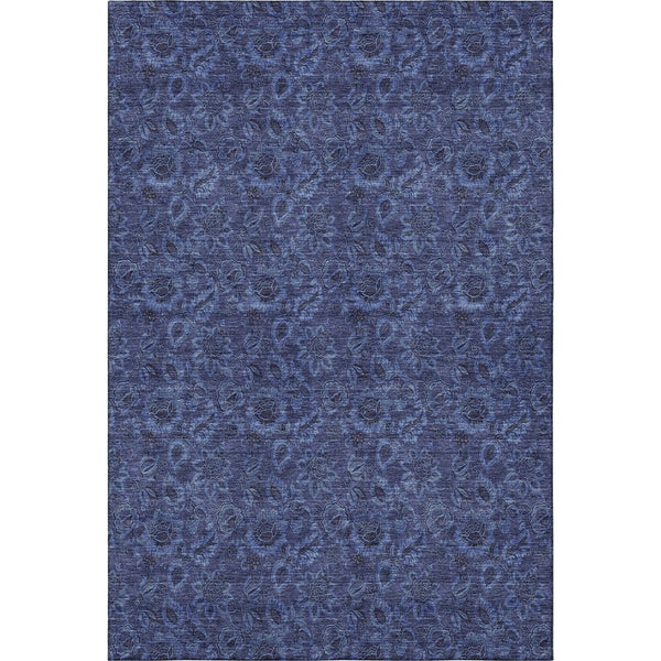 HomeRoots 10' X 14' Navy Blue & Charcoal Floral Area Rug - Washable, UV-Protected, Durable for High-Traffic Homes 655072