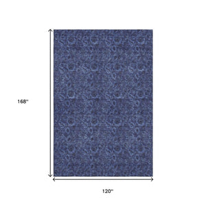 HomeRoots 10' X 14' Navy Blue & Charcoal Floral Area Rug - Washable, UV-Protected, Durable for High-Traffic Homes 655072
