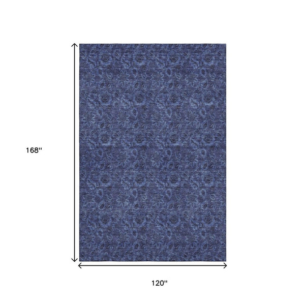 HomeRoots 10' X 14' Navy Blue & Charcoal Floral Area Rug - Washable, UV-Protected, Durable for High-Traffic Homes 655072