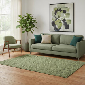 HomeRoots 5' X 8' Olive Green & Charcoal Floral Washable Area Rug - UV Protected, Durable, Stylish for Homes 655074