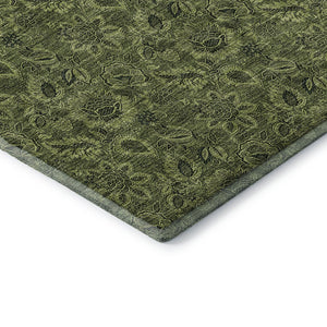 HomeRoots 8' Olive Green and Charcoal Floral Washable Round Rug - UV-Protected, Durable, Low-Maintenance Design 655075