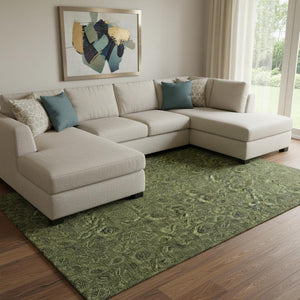 HomeRoots 8' X 10' Washable Olive Green & Charcoal Floral Area Rug with UV Protection for High Traffic Areas 655076