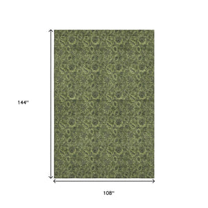 HomeRoots 9' X 12' Olive Green Floral Area Rug – Washable, UV Protected, Stain Resistant for High-Traffic Spaces 655077