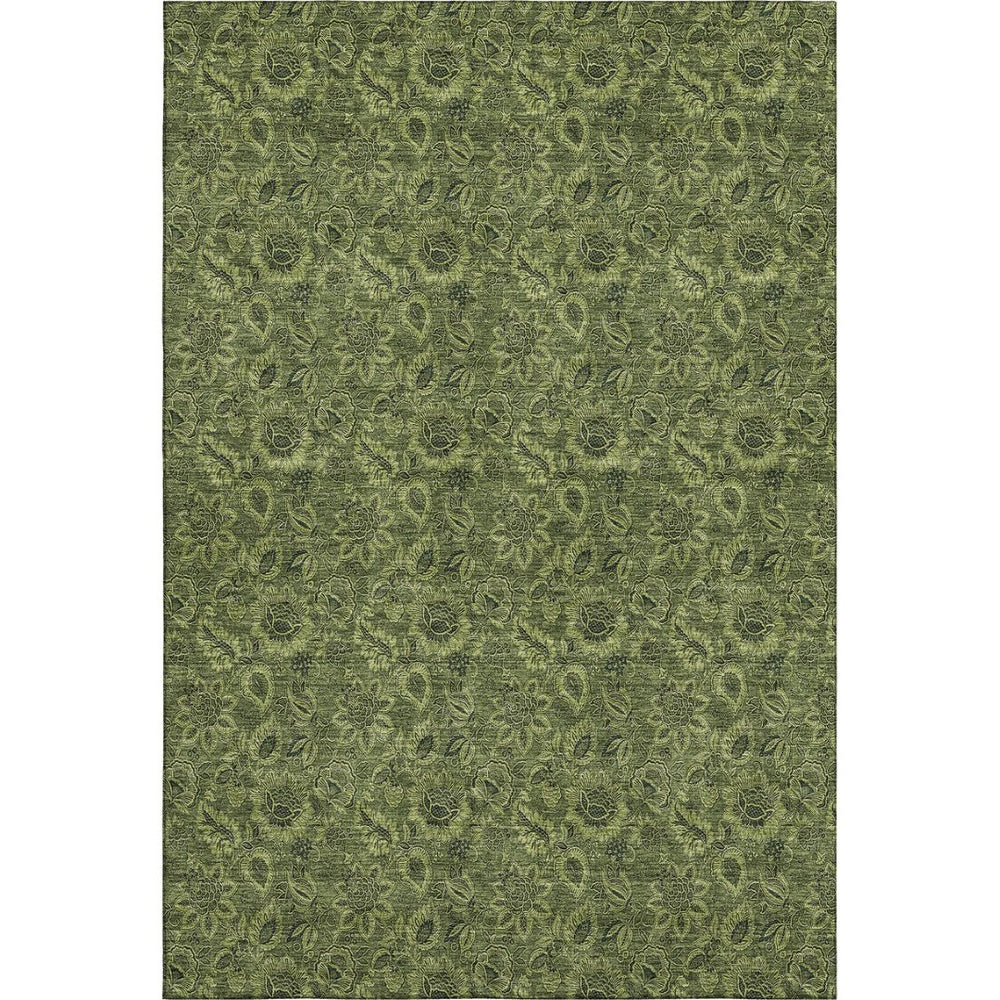 HomeRoots 9' X 12' Olive Green Floral Area Rug – Washable, UV Protected, Stain Resistant for High-Traffic Spaces 655077