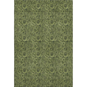 HomeRoots 9' X 12' Olive Green Floral Area Rug – Washable, UV Protected, Stain Resistant for High-Traffic Spaces 655077