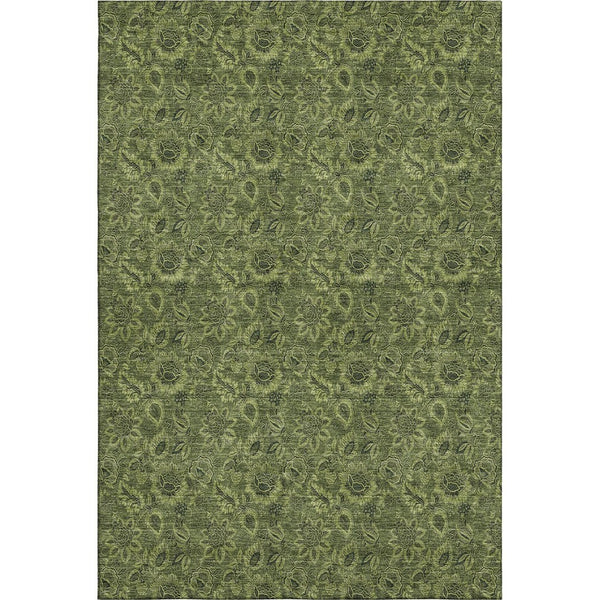 HomeRoots 9' X 12' Olive Green Floral Area Rug – Washable, UV Protected, Stain Resistant for High-Traffic Spaces 655077