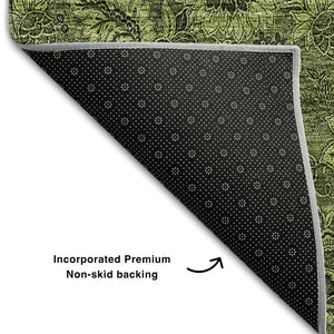 HomeRoots 9' X 12' Olive Green Floral Area Rug – Washable, UV Protected, Stain Resistant for High-Traffic Spaces 655077