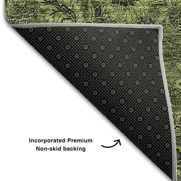 HomeRoots 9' X 12' Olive Green Floral Area Rug – Washable, UV Protected, Stain Resistant for High-Traffic Spaces 655077