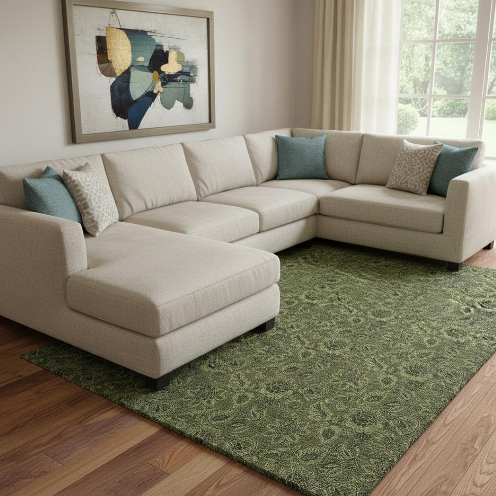 HomeRoots 9' X 12' Olive Green Floral Area Rug – Washable, UV Protected, Stain Resistant for High-Traffic Spaces 655077