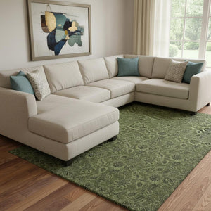 HomeRoots 9' X 12' Olive Green Floral Area Rug – Washable, UV Protected, Stain Resistant for High-Traffic Spaces 655077