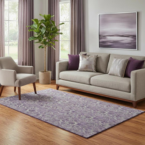 HomeRoots 5' X 8' Stylish Purple and Gray Floral Washable Area Rug with UV Protection for Homes with Kids & Pets 655080