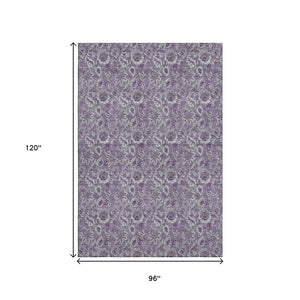 HomeRoots 8' X 10' Elegant Purple and Gray Floral Washable Area Rug - Durable, Pet-Friendly & UV Protected! 655082