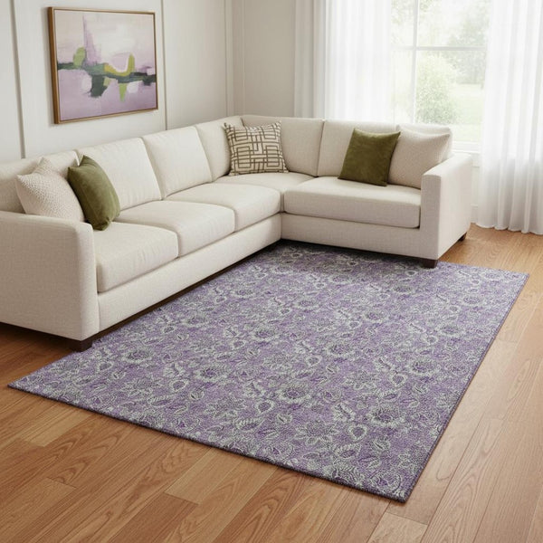HomeRoots 8' X 10' Elegant Purple and Gray Floral Washable Area Rug - Durable, Pet-Friendly & UV Protected! 655082